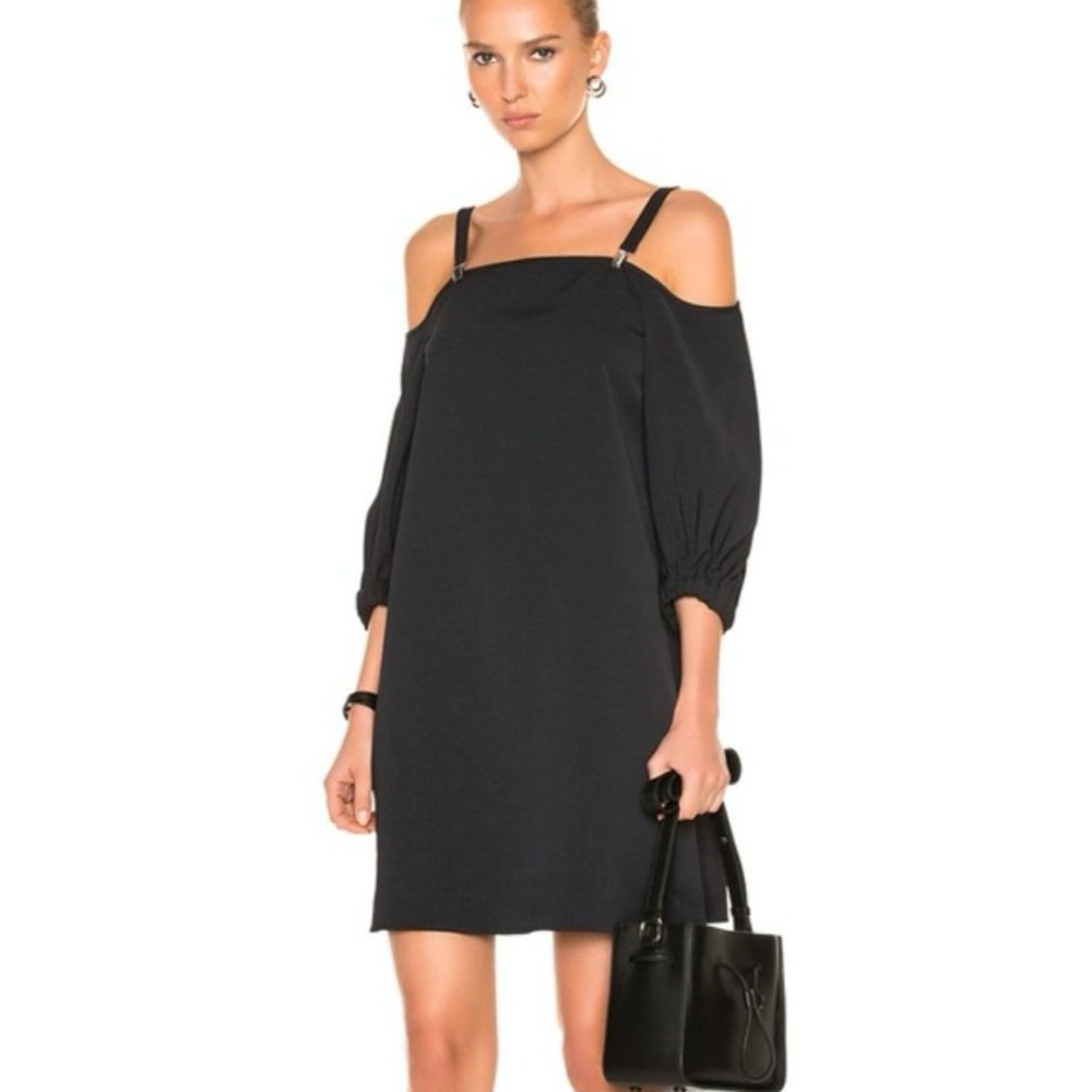 TIBI Suspender Dress Black Twill Mini Open Shoulder Straps Adjustable City Chic